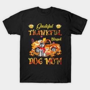 Husky Truck Pumpkin Thankful Grateful Blessed Dog Mom T-Shirt